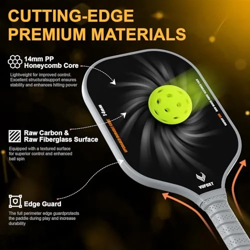 Pickleball Paddles Set of 2, Lightweight Raw Carbon and Glass Fiber Surface Pickleball Racket Set with 14mm PP Honeycomb Core, USAPA Compliant, 4 Pickle Balls, 4 Tapes, 1Bag, 1 Paddle Cleaner — view 2